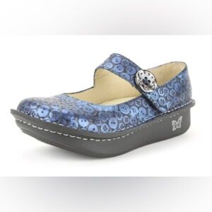 Alegria Paloma Button Up Mary Jane Shoes Size 42 Metallic Blue